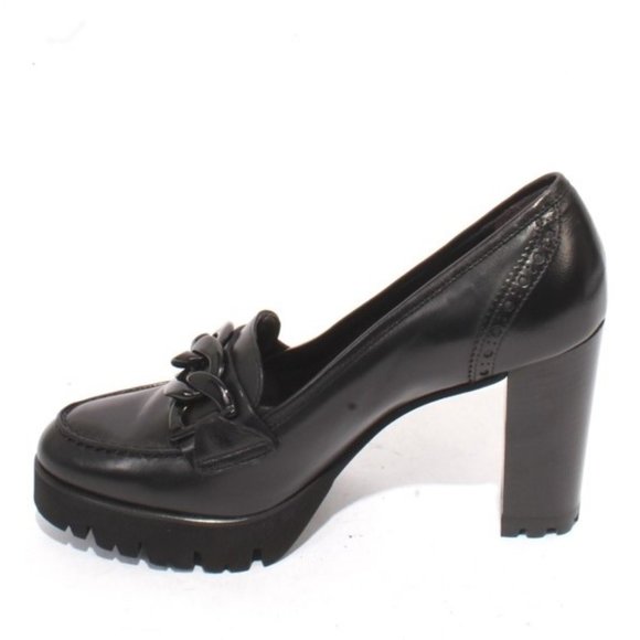 Luca Grossi 915 Italian Black Leather Platform Heel Shoes Loafers Pumps - Picture 6 of 8